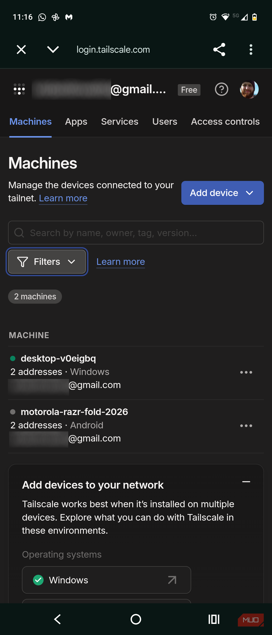 tailscale mobile app with connected devices