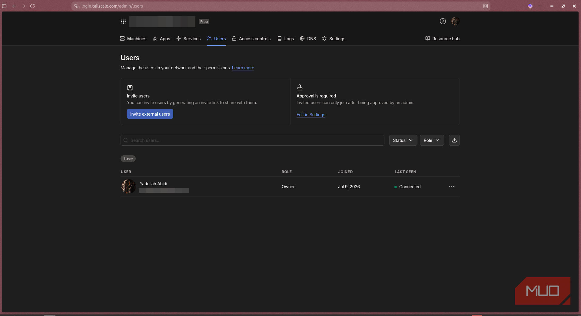 Tailscale users page.