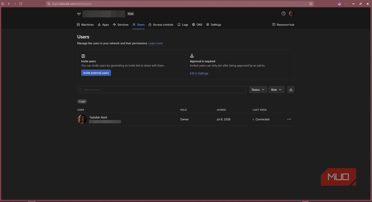 Tailscale users page.