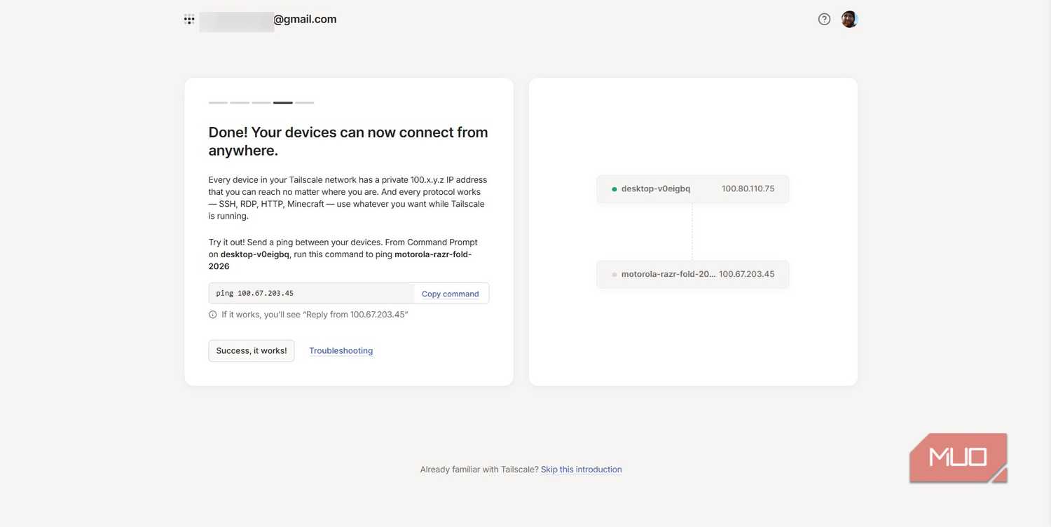 tailscale web app connecting mobile to desktop