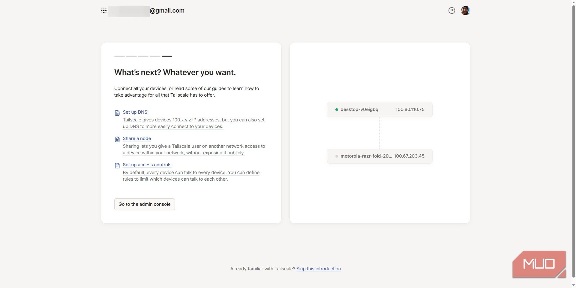tailscale web app connecting two devices in app