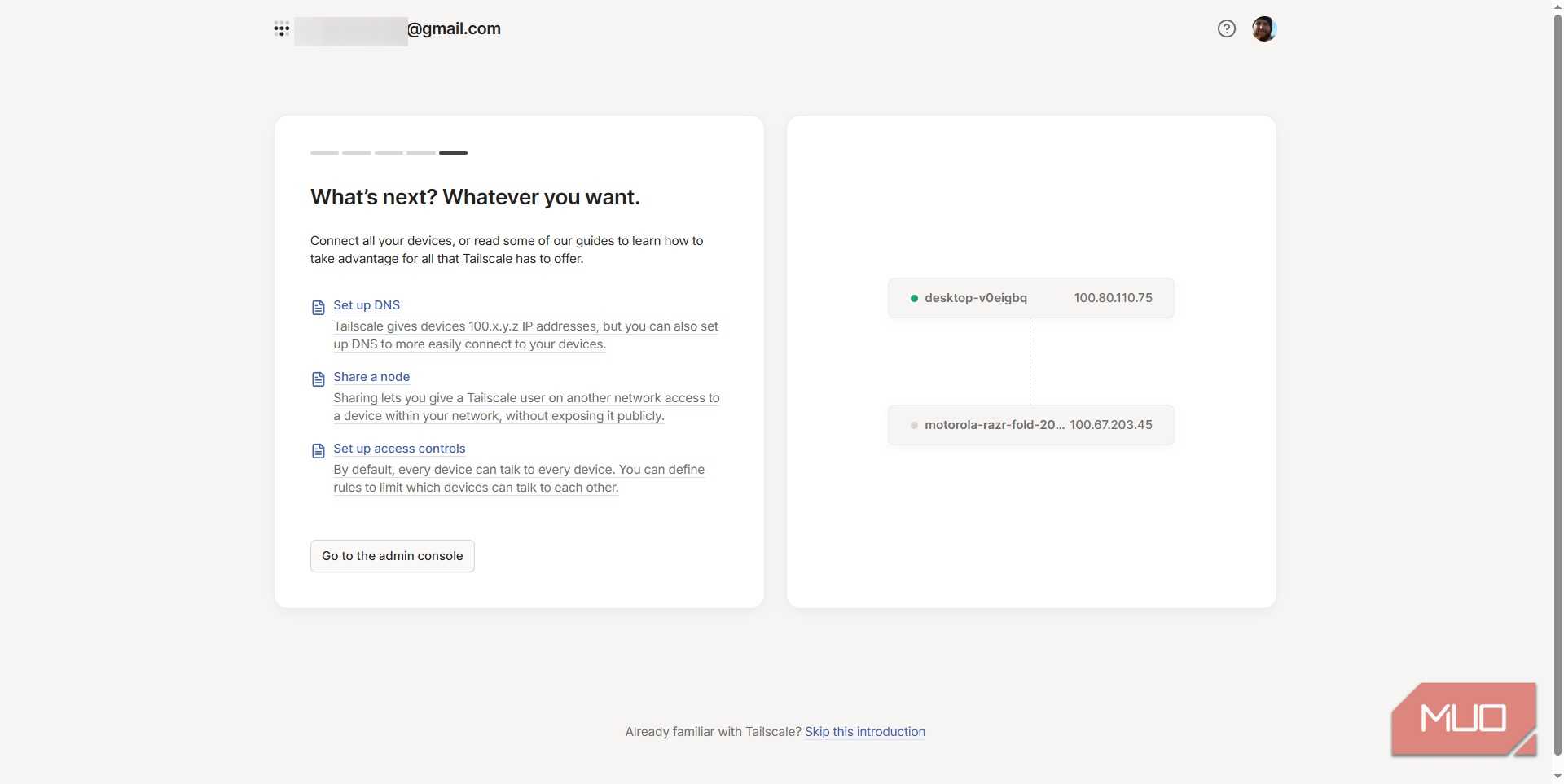 tailscale web app connecting two devices in app