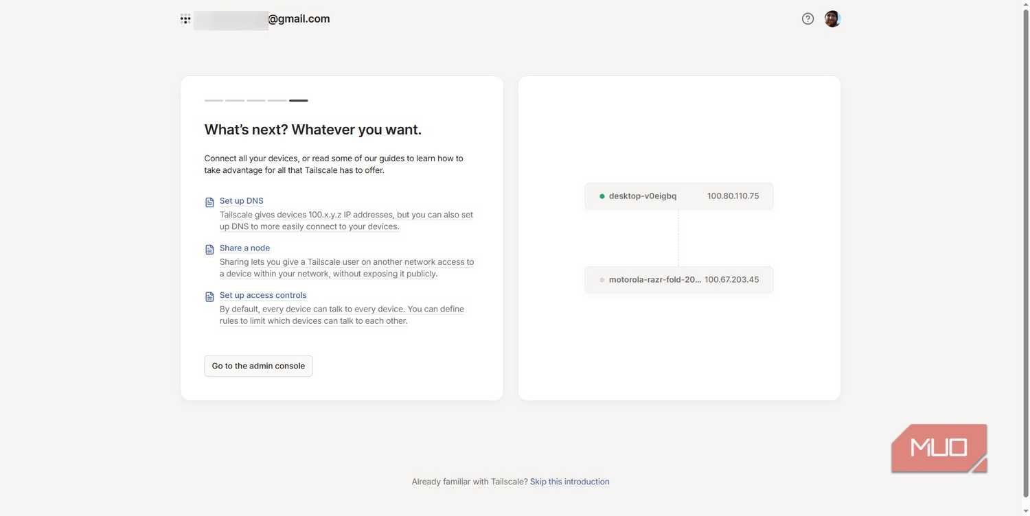 tailscale web app connecting two devices in app