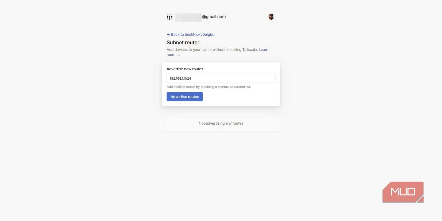 tailscale web app enter subnet new route for traffic