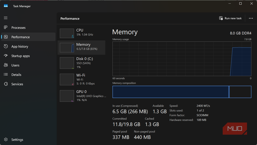 Task Manager memory