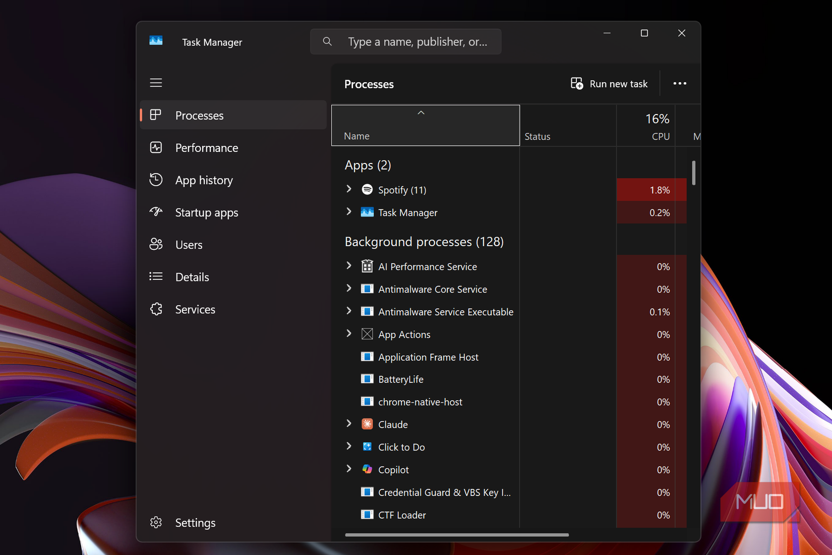 windows task manager in dark mode