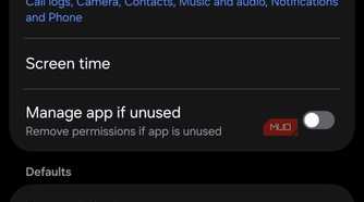 Telegram app info settings screen on Samsung