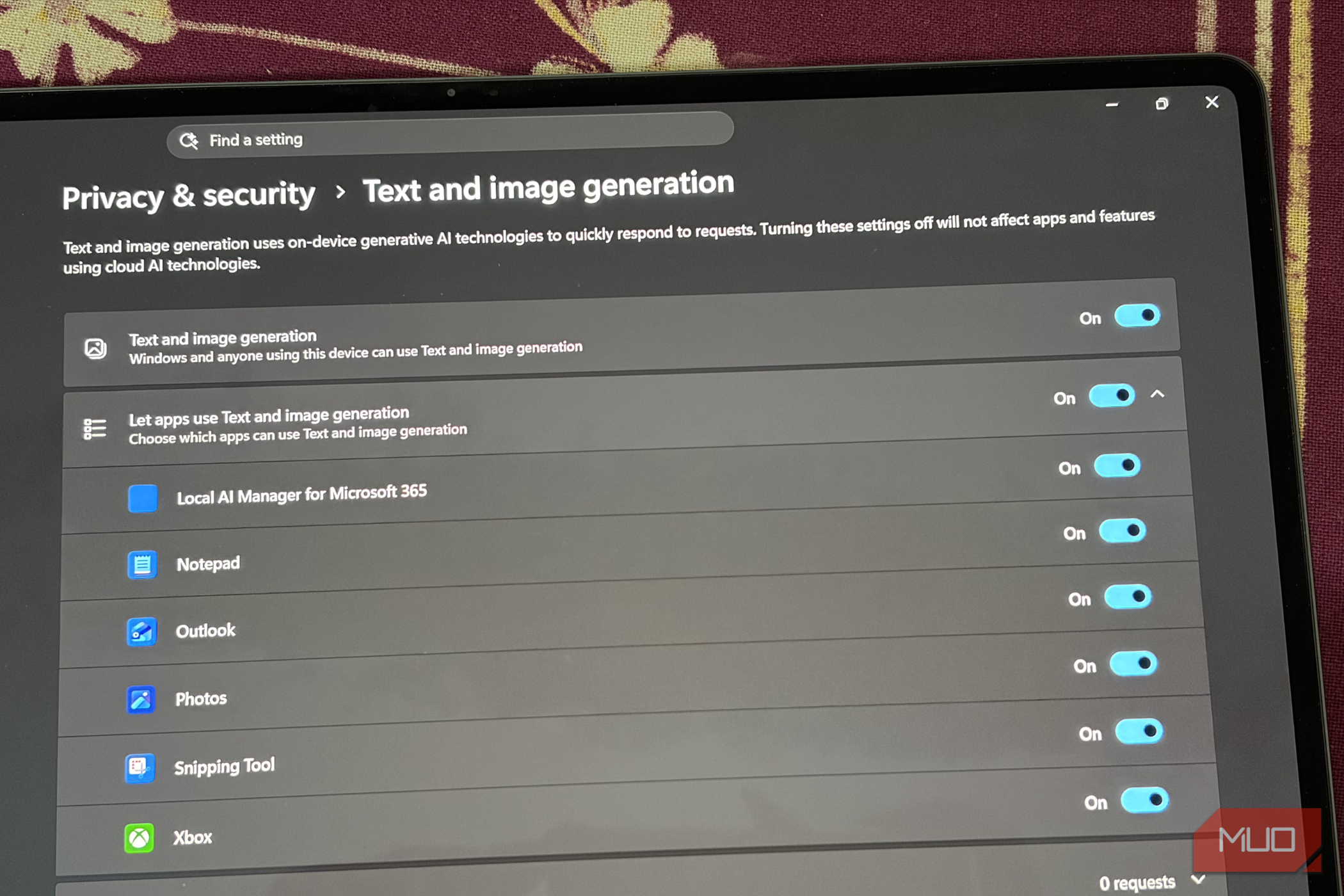 Text and image generation all toggles on 