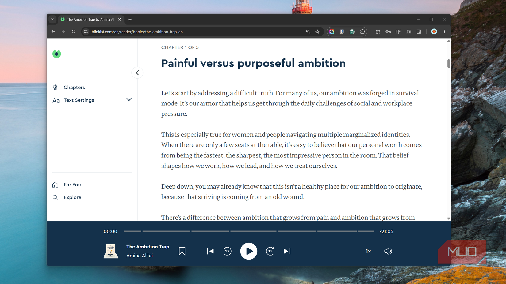 The Ambition Trap book summary in Blinkist web in Chrome.