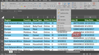 The conditional formatting menu in Excel.