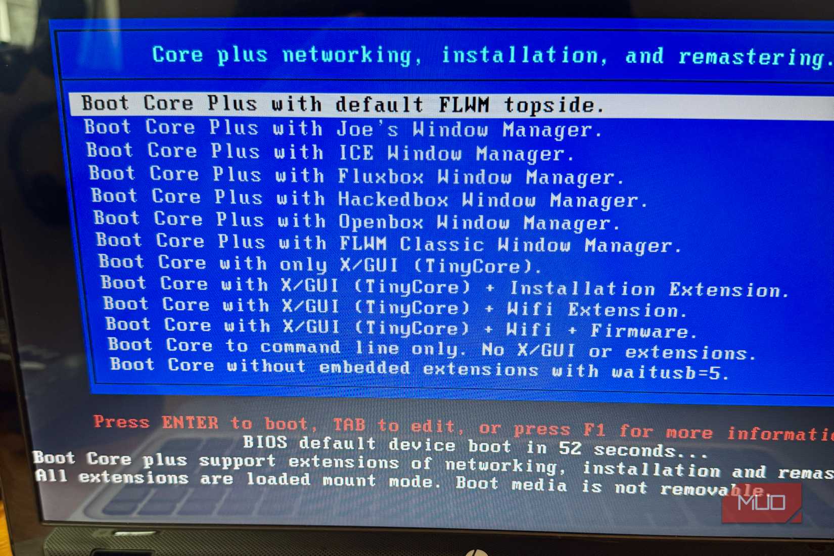 Install options for Tiny Core Linux
