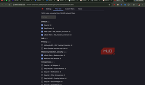 UBlock Origin showing the options to select custom lists