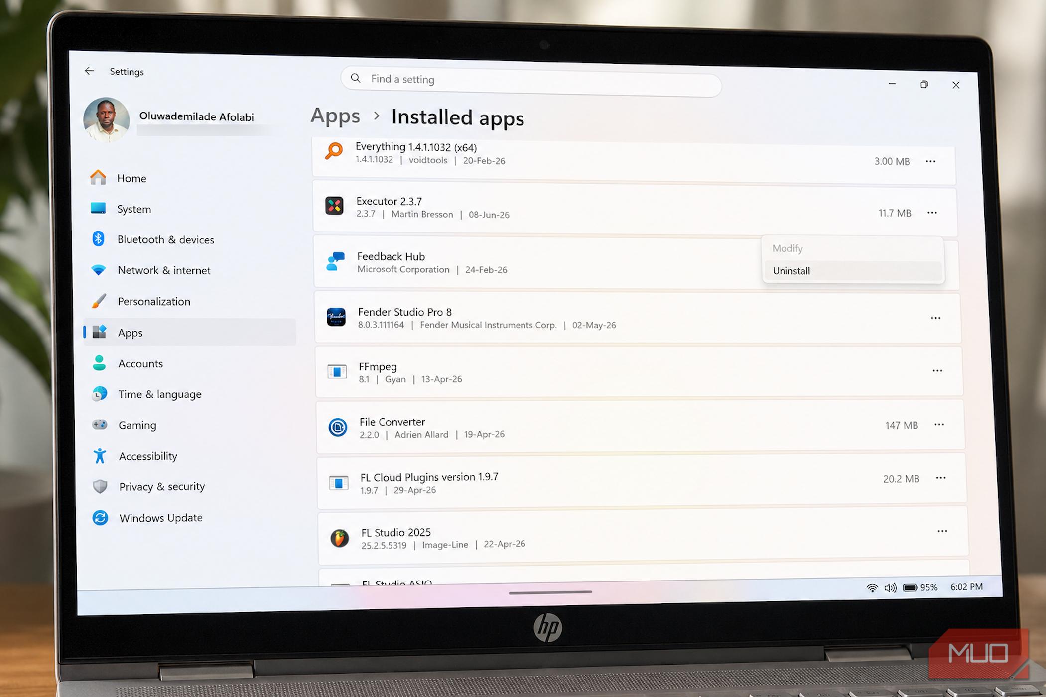 Uninstall option in settings.