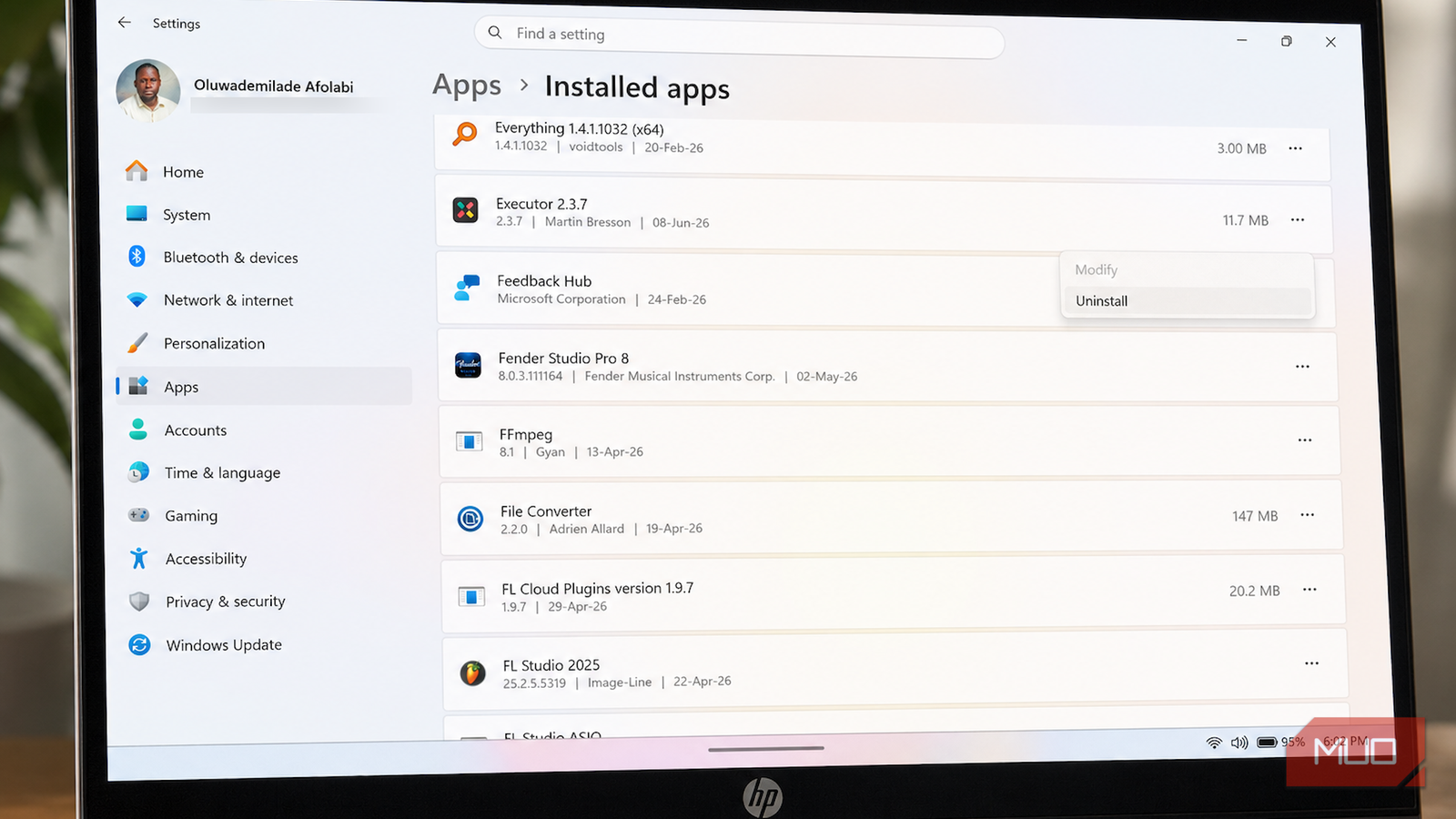 Uninstall option in settings.