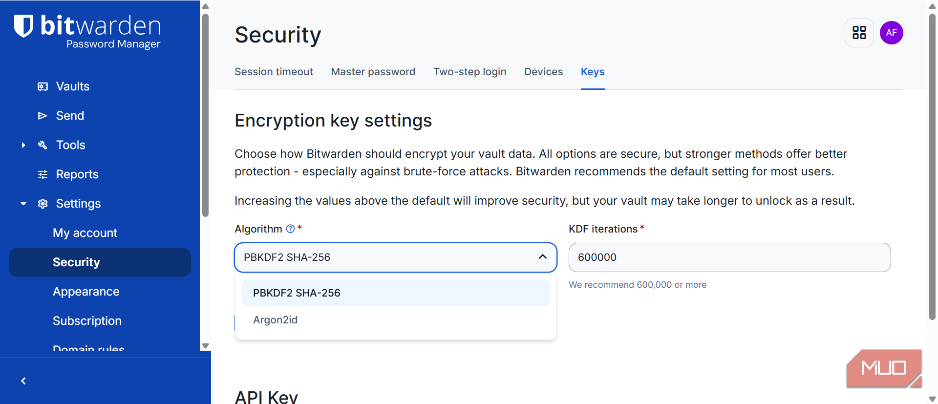 Updating encryption algorithm for Bitwarden