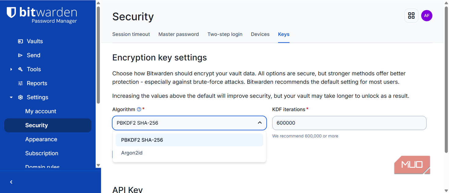 Updating encryption algorithm for Bitwarden
