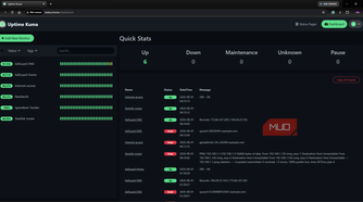 Uptime Kuma dashboard with configured monitors