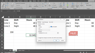 Using the MOD function in creating a new cell validation rule in Excel.