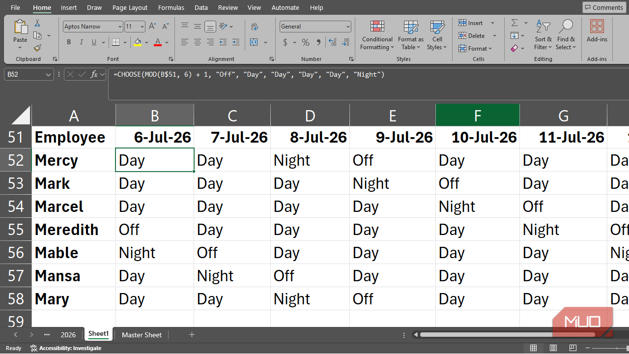 Using the MOD function in Excel to build a shift scheduler.