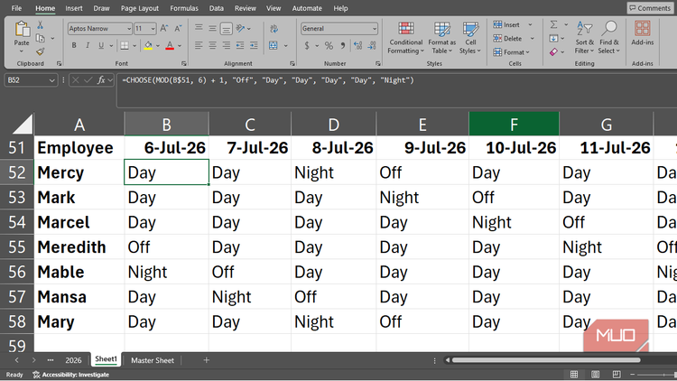 Using the MOD function in Excel to build a shift scheduler.