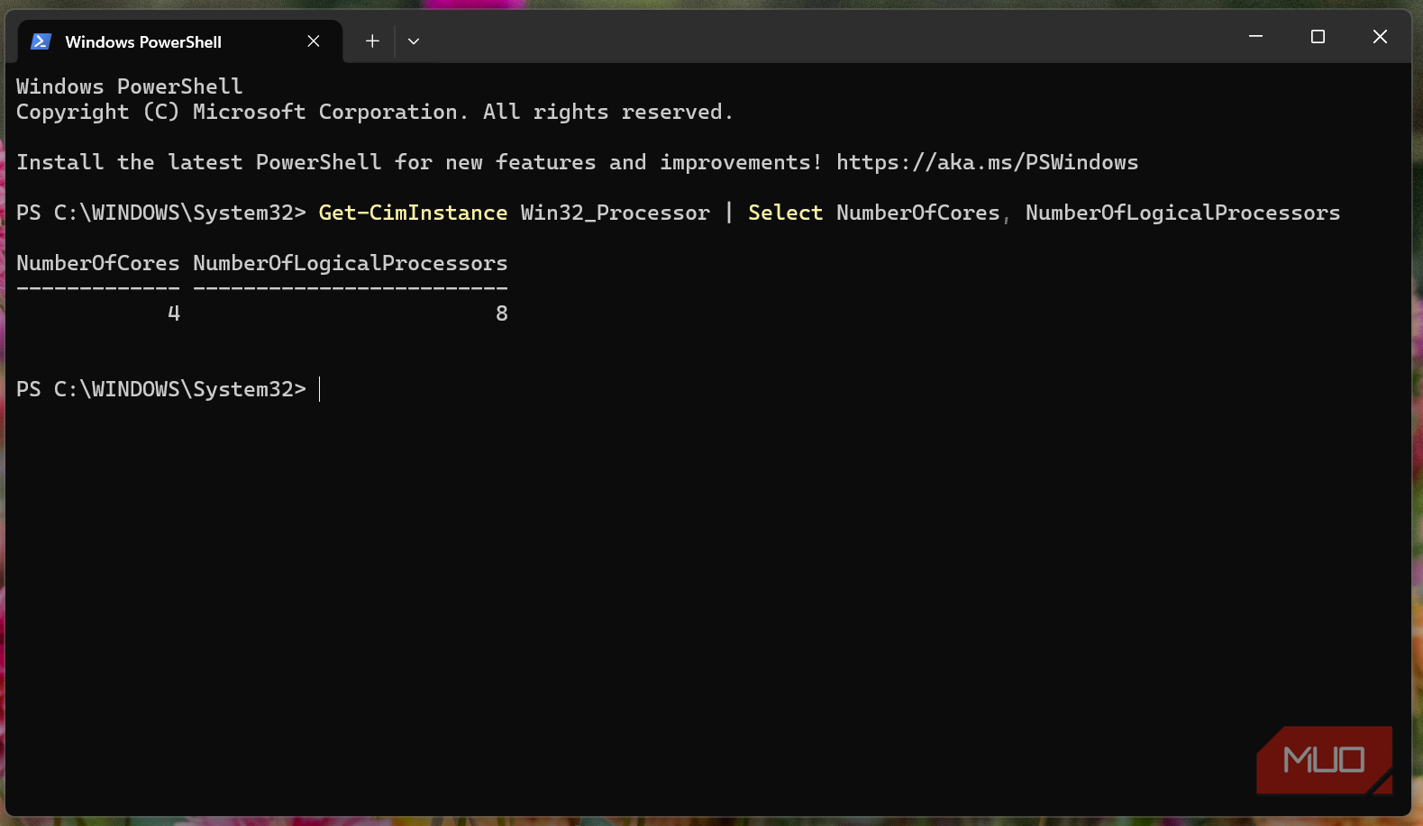 Verify number of cores in PowerShell
