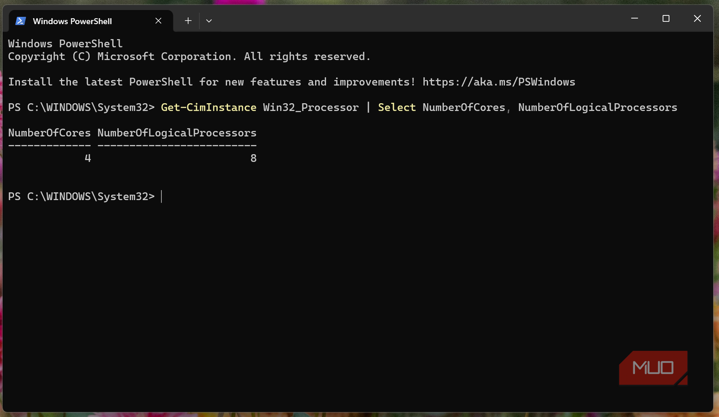 Verify number of cores in PowerShell
