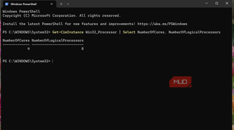 Verify number of cores in PowerShell