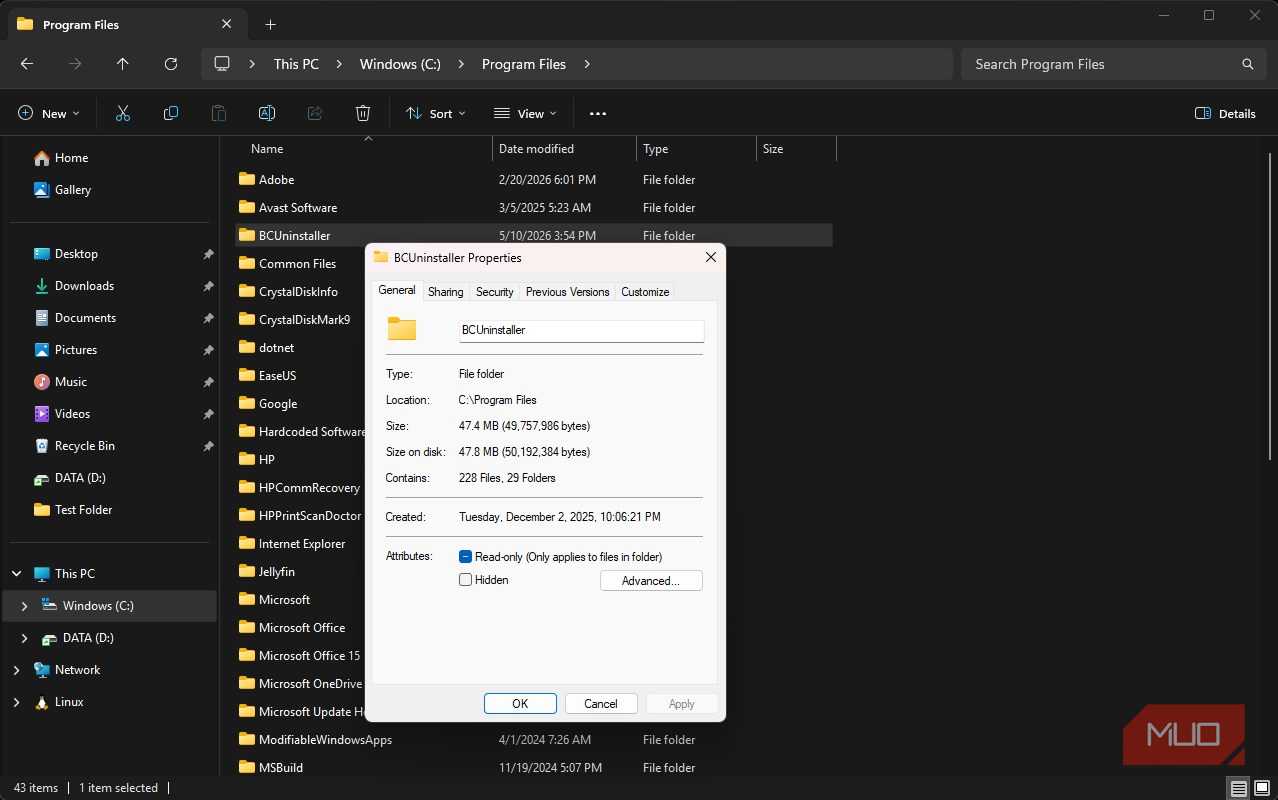 Verifying BCuninstaller size