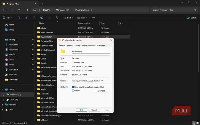 Verifying BCuninstaller size