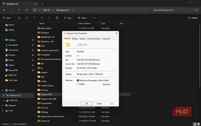 Verifying programs file size