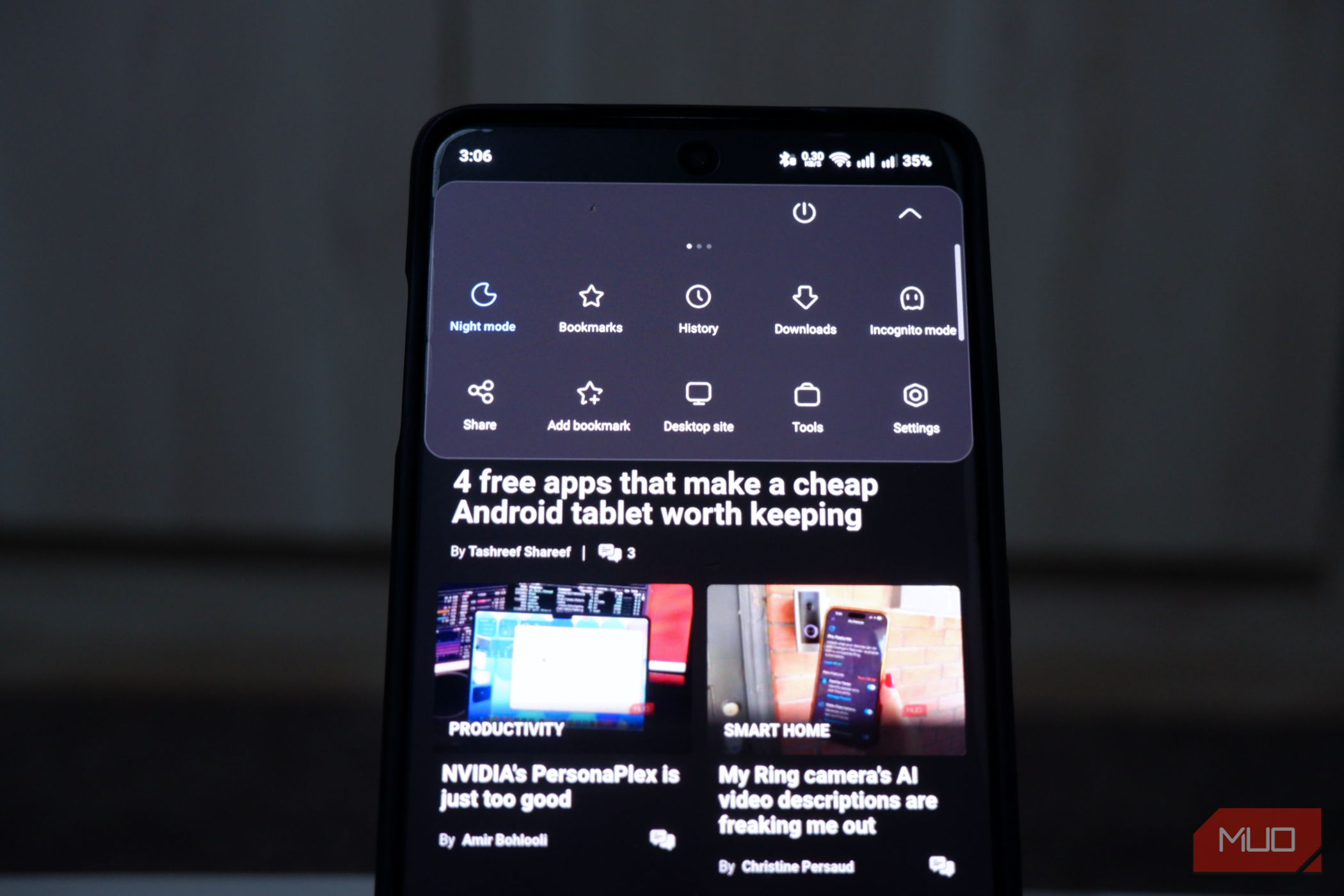 Via Browser running on an Android smartphone
