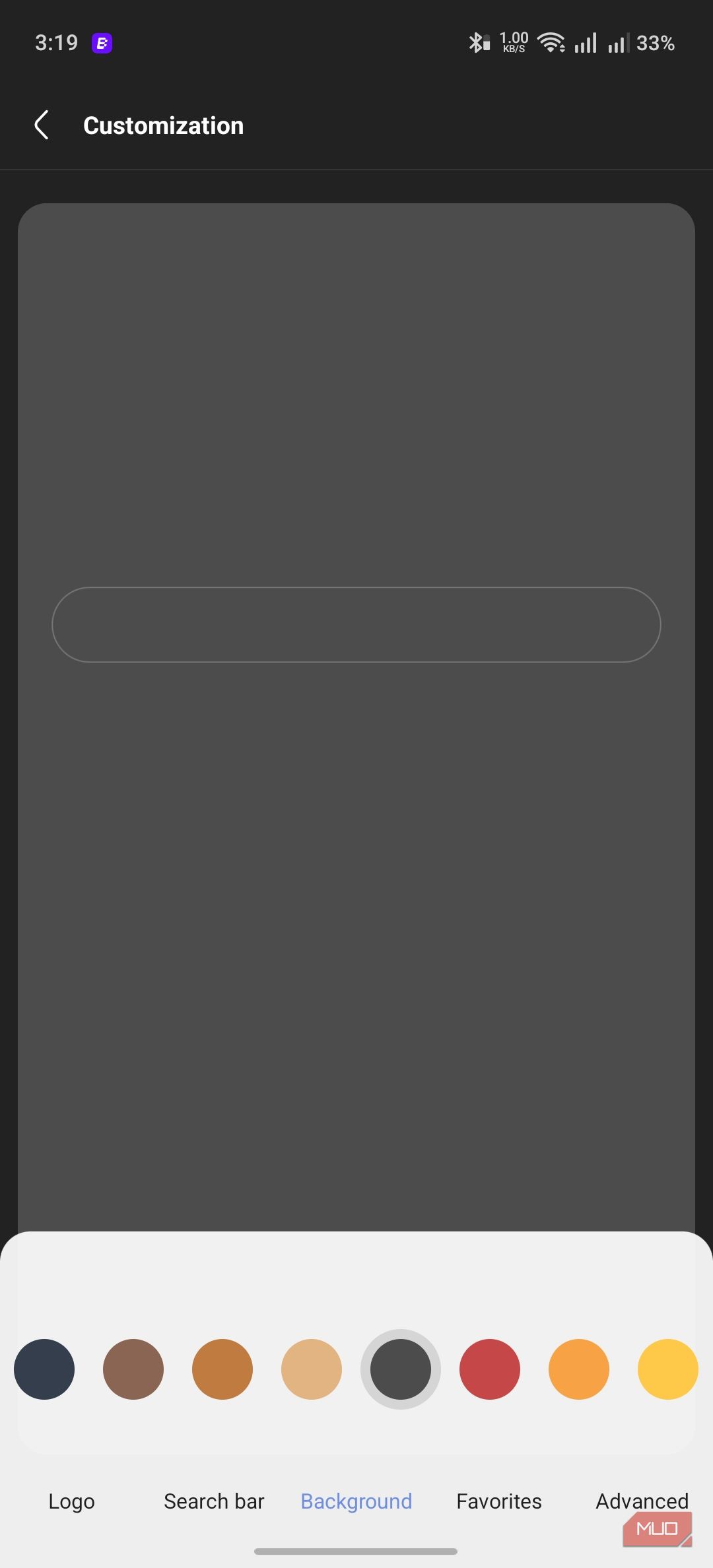Via browser showing customization options with colors