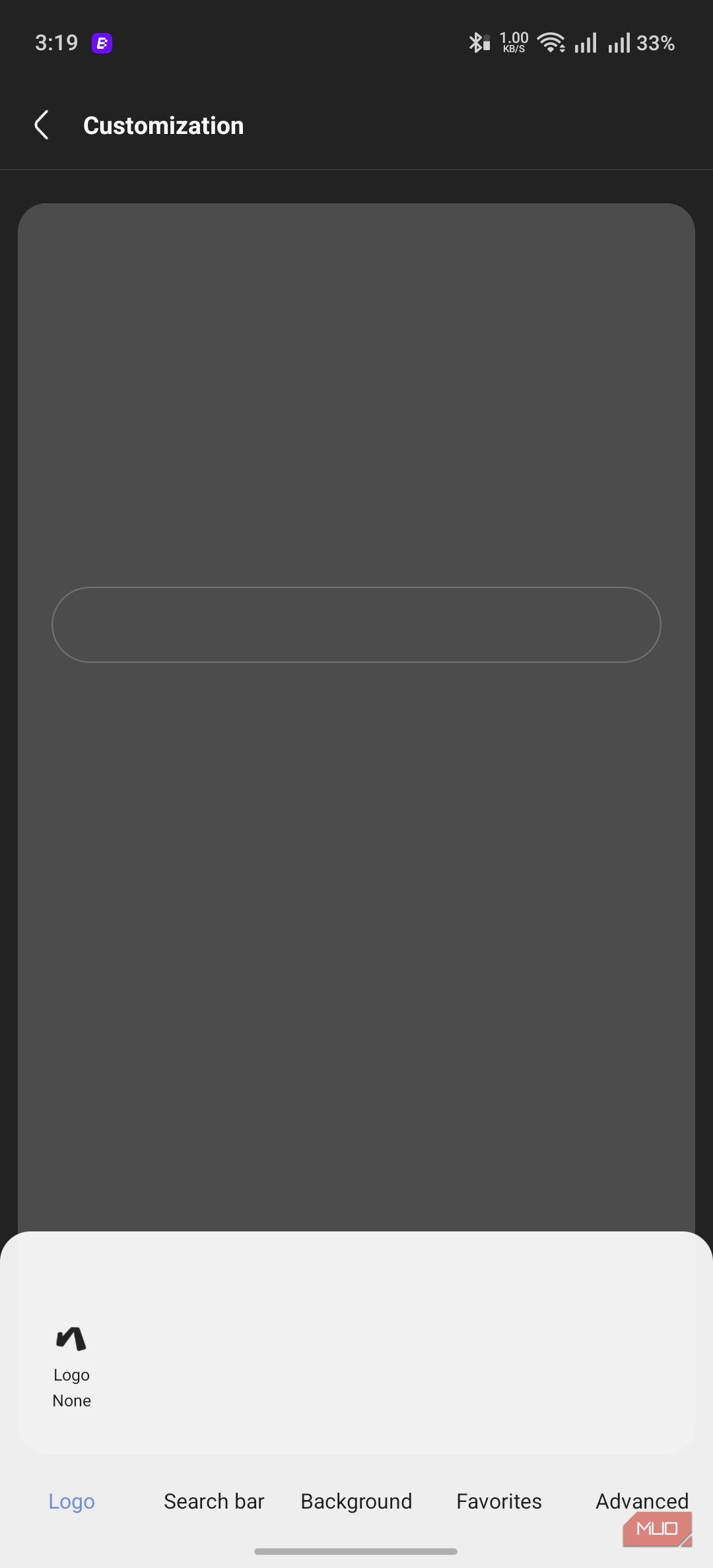 Via browser, showing customization options