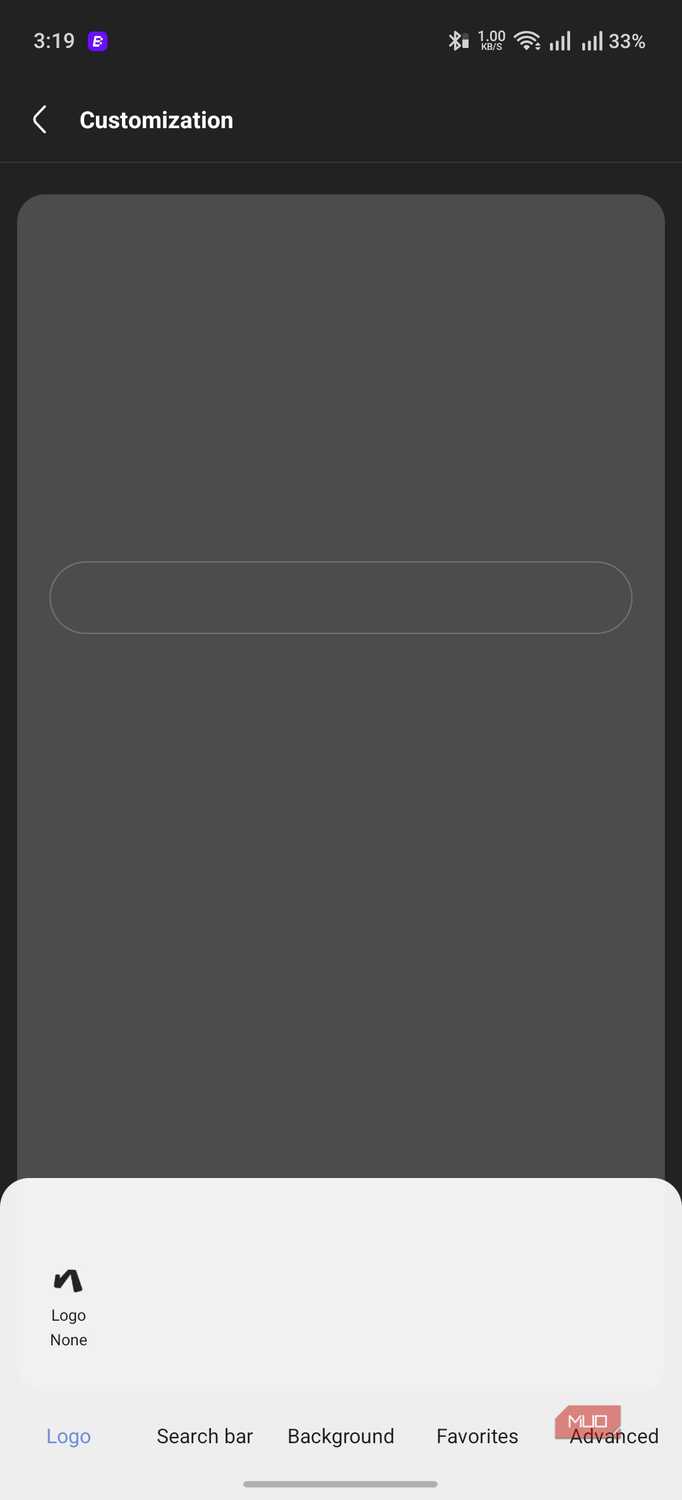 Via browser, showing customization options