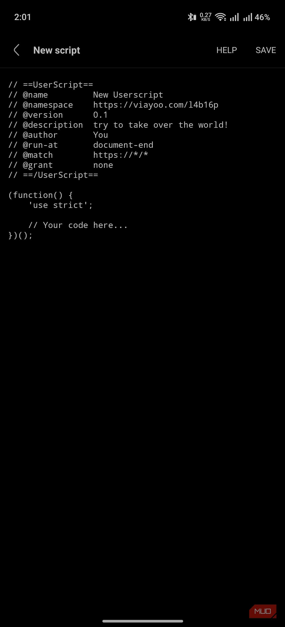Via Browser showing the userscripts interface