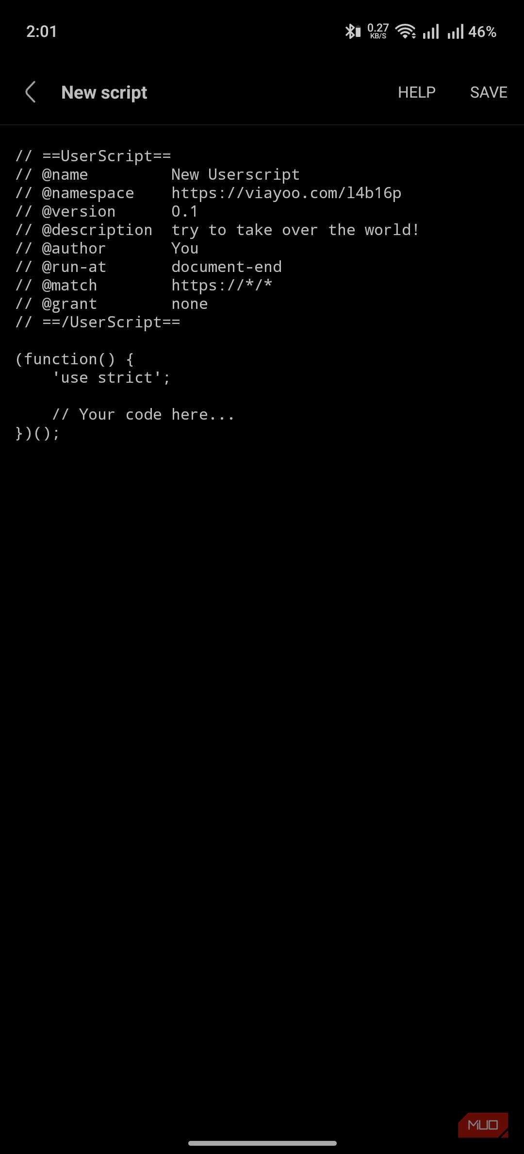Via Browser showing the userscripts interface