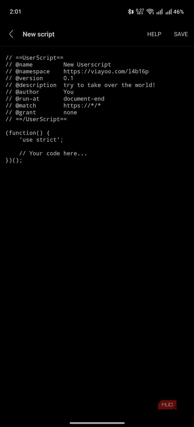 Via Browser showing the userscripts interface