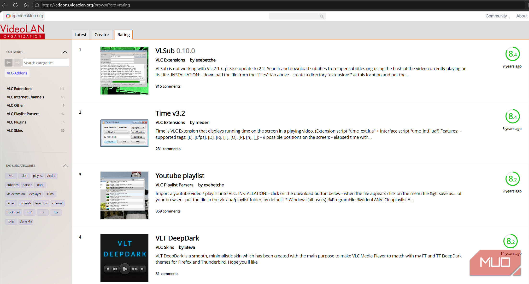VLC add-ons on VideoLAN website