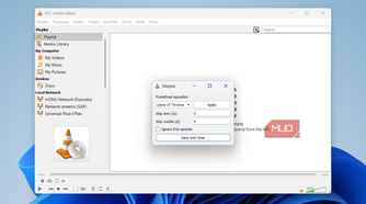 VLC showing skipper add-on on Windows