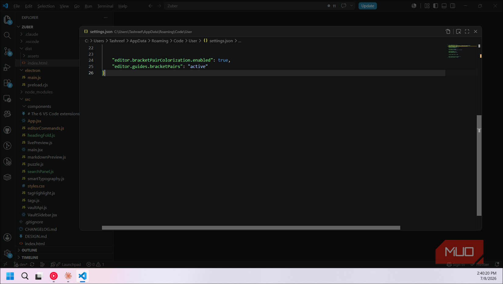 VS Code bracket pair colorization setting