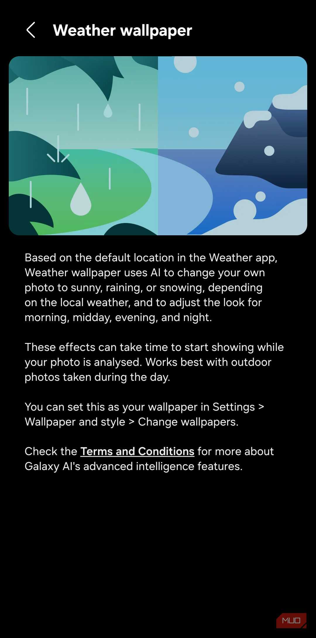 Weather wallpaper feature on Samsung phone