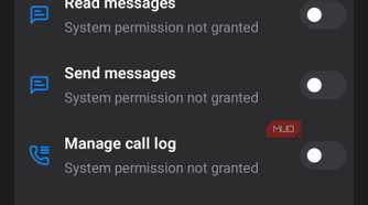 Web settings menu showing application permissions