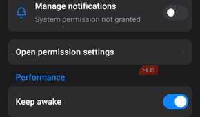 Web settings menu with app permissions