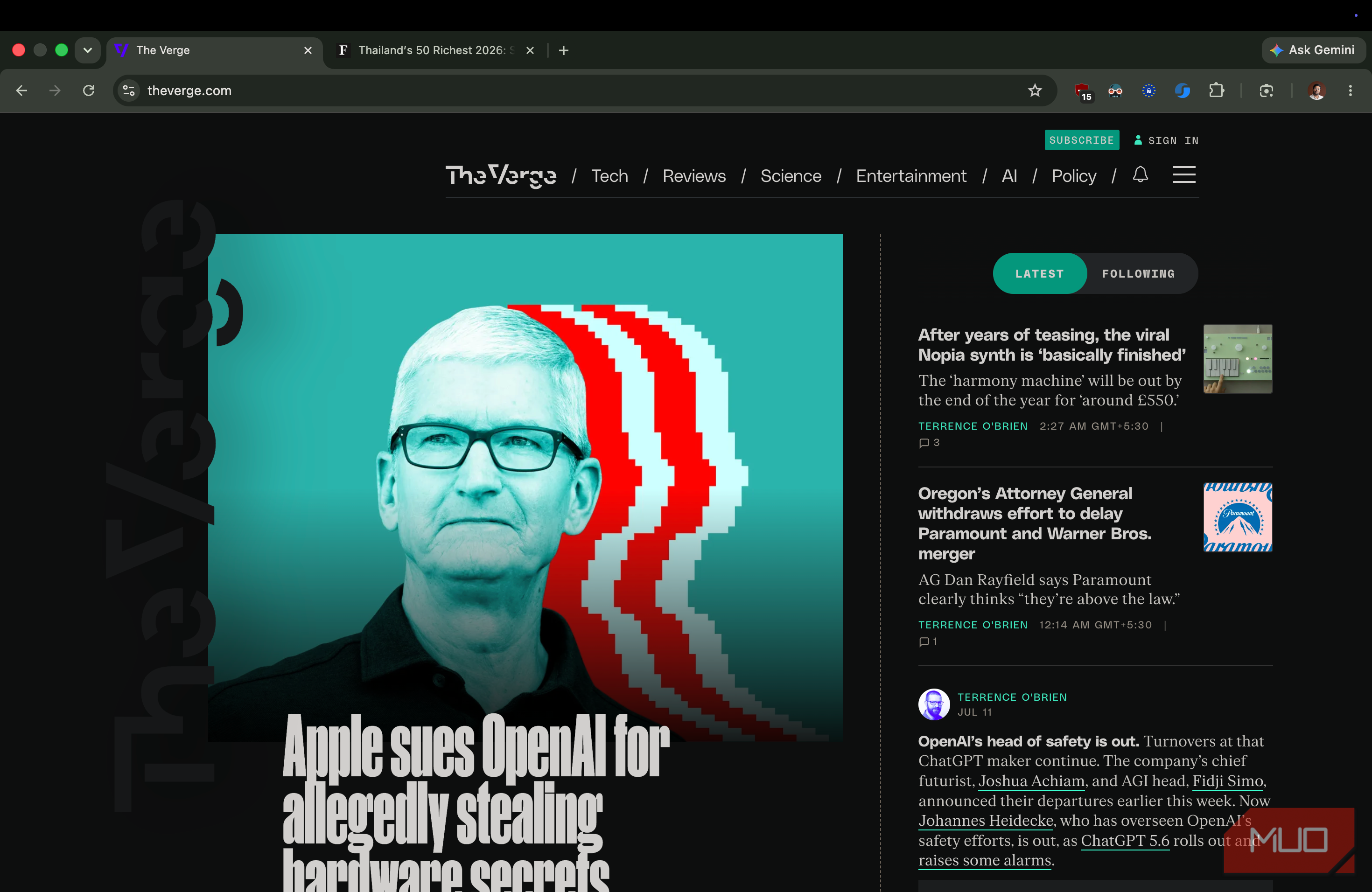 website after enabling the extension
