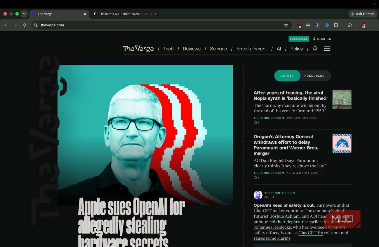 website after enabling the extension