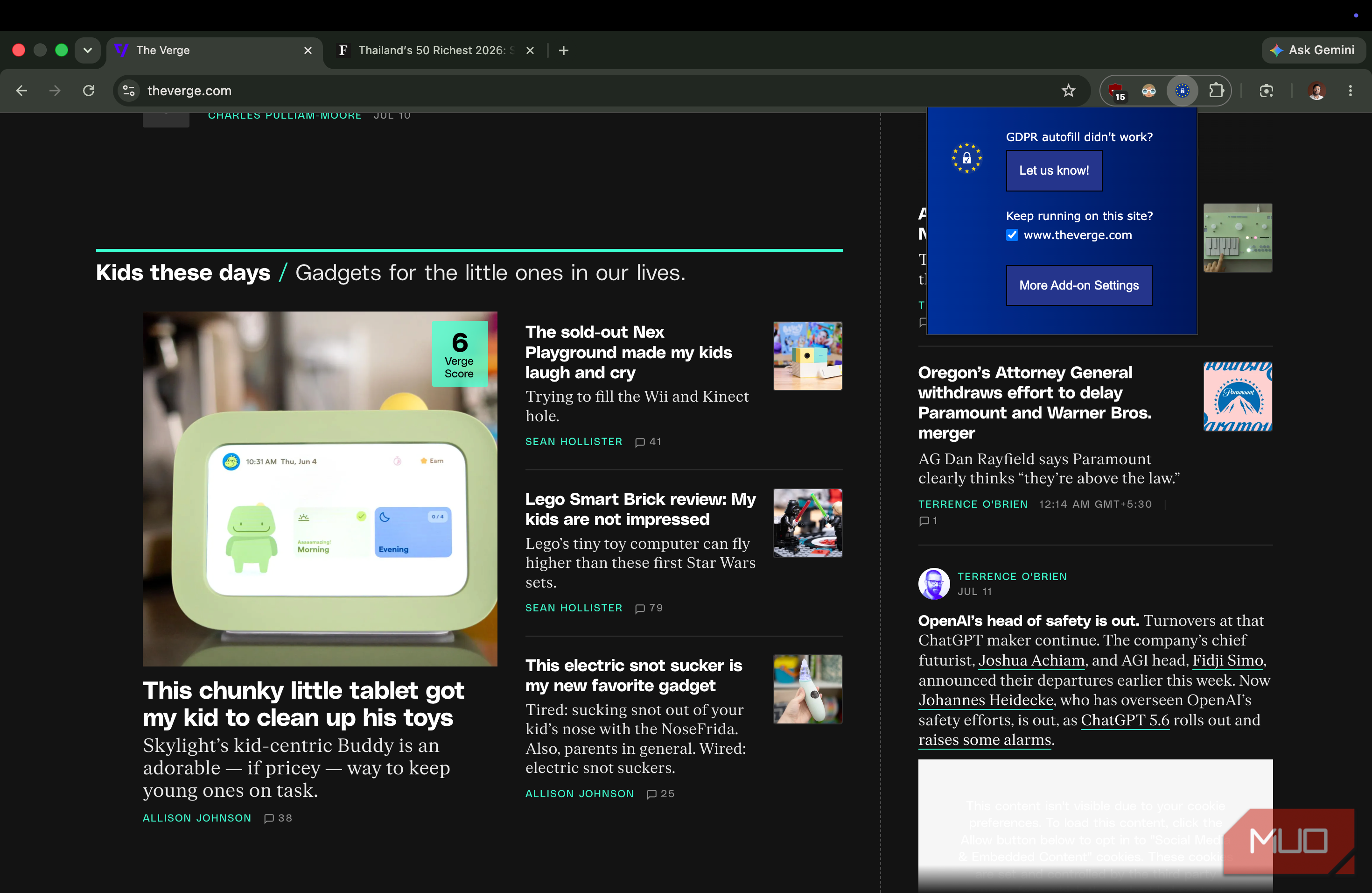 advanced options after opening the webpage