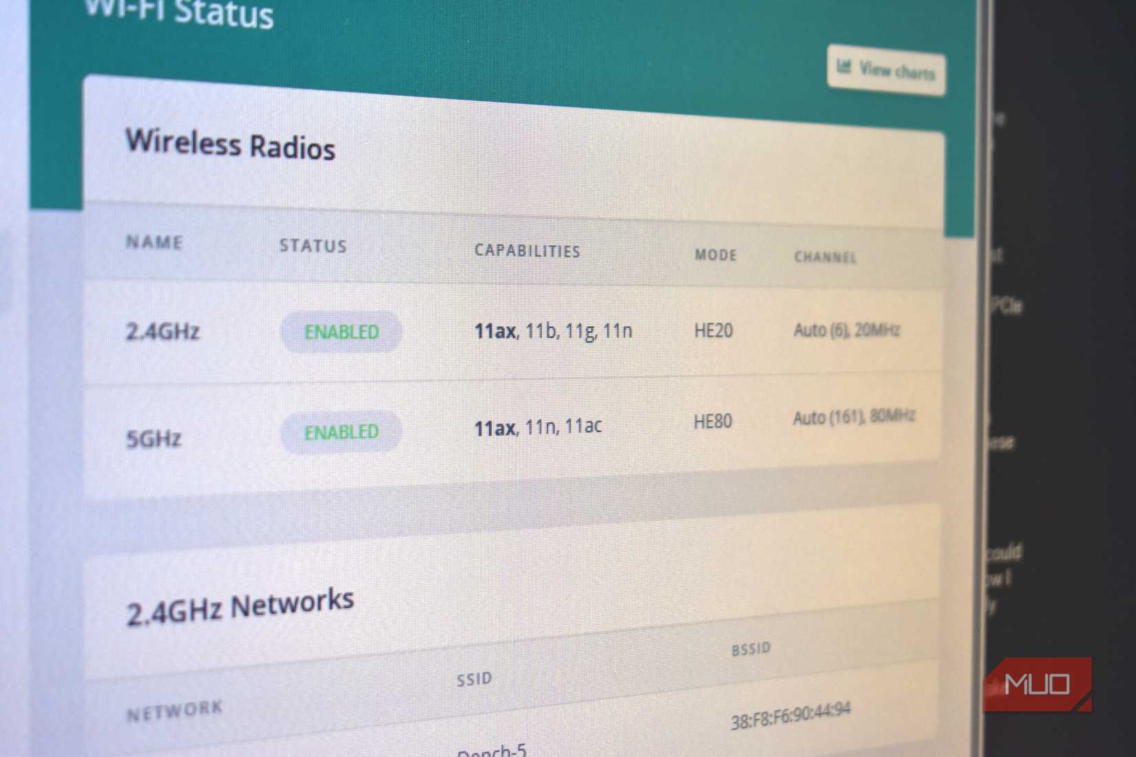wifi bands with capabilities and channels selected.