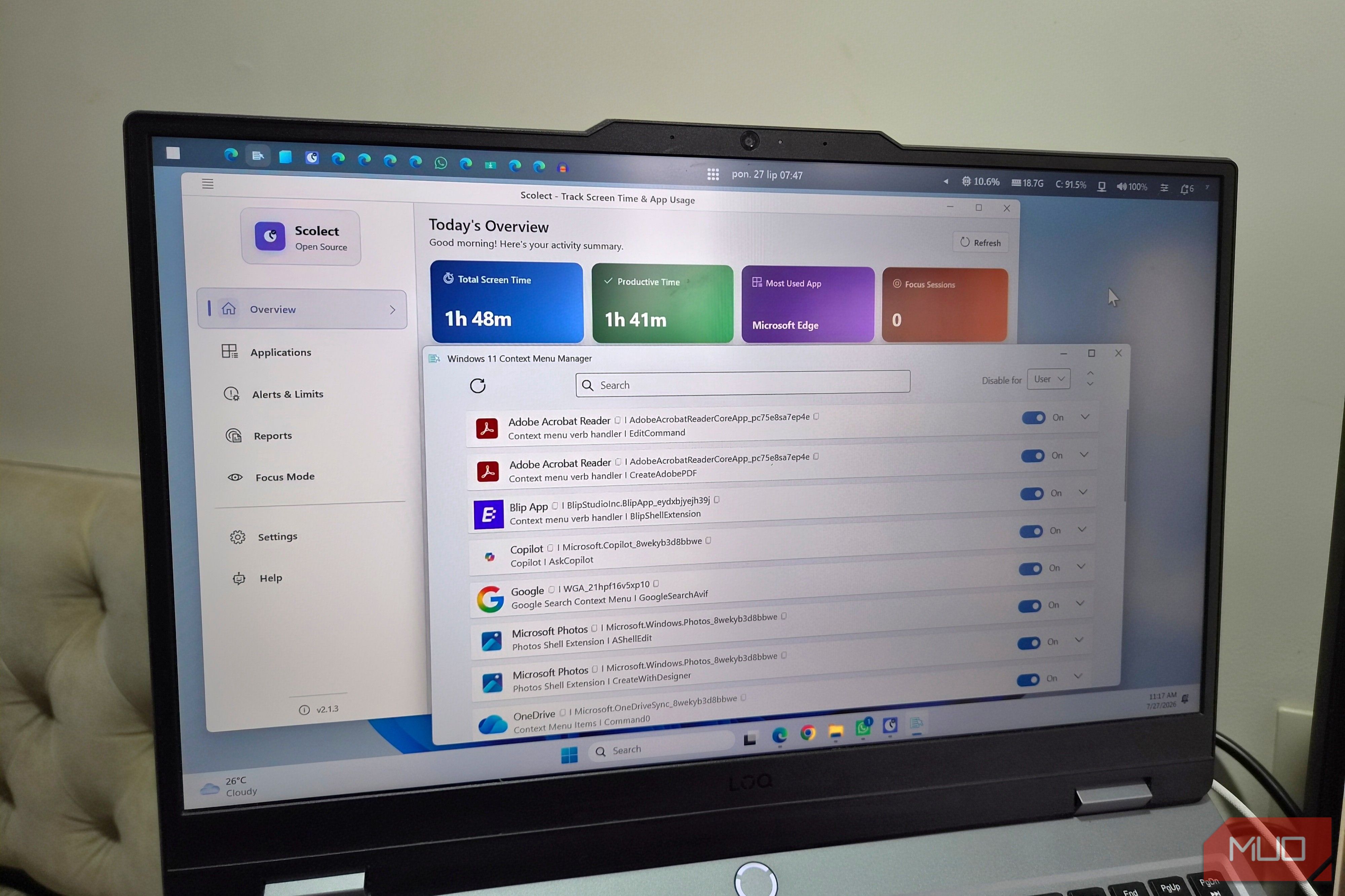 Windows 11 laptop showing open-source apps