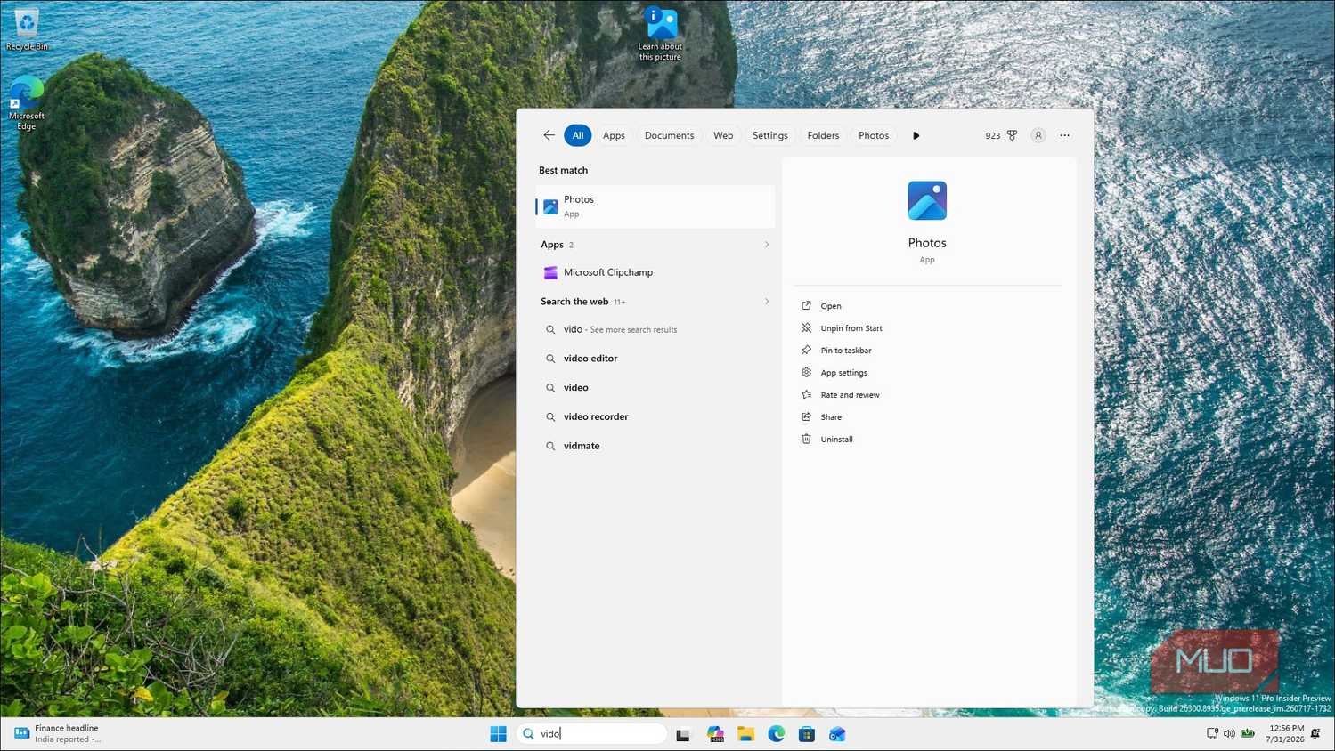Windows 11 Search Menu Photos App Results Coastal Cliffs Background