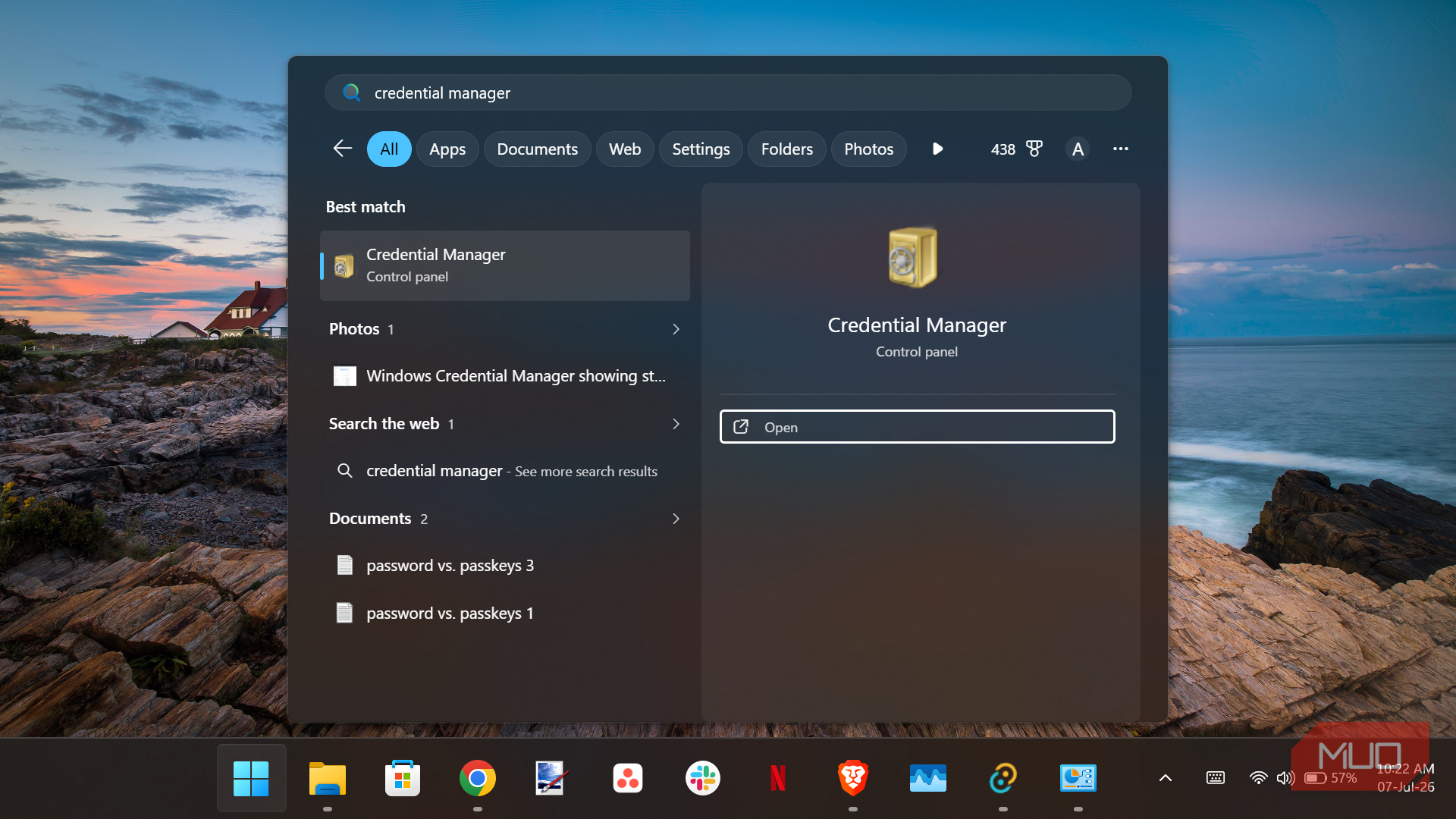Windows 11 search results for credential manager